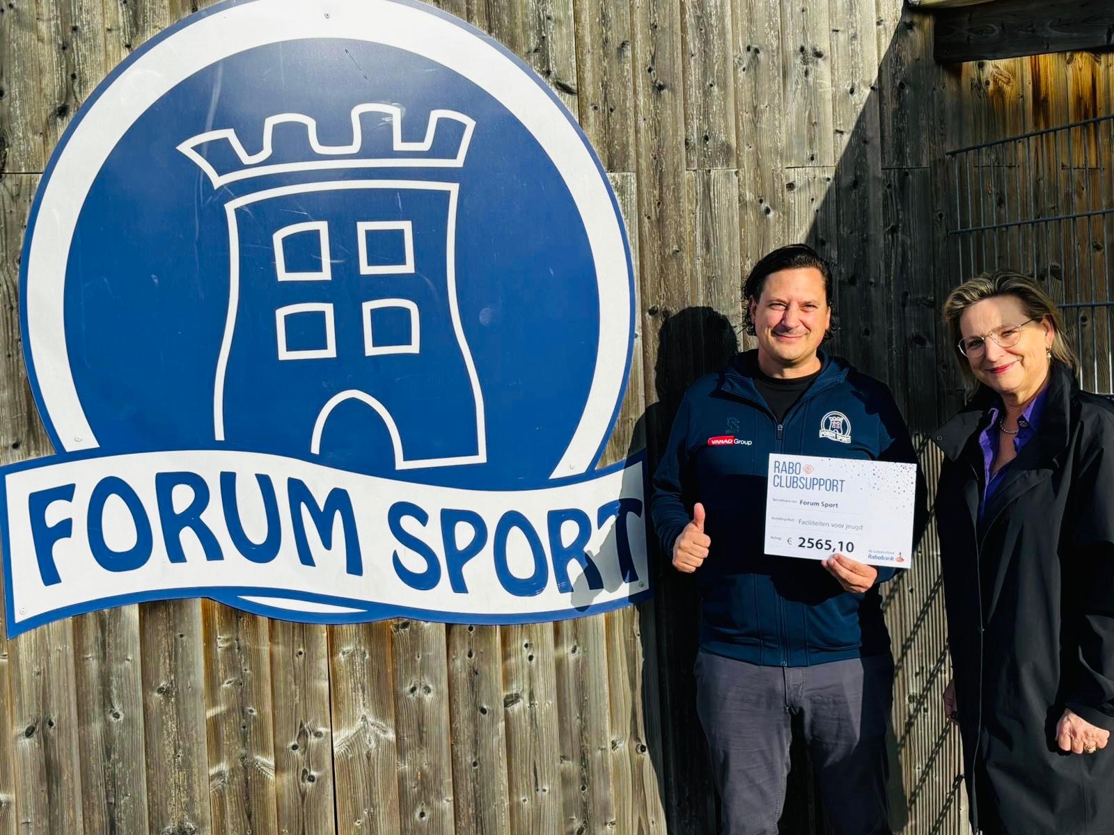 Forum Sport ontvangt mooie bijdrage via Rabo ClubSupport, Dank voor jullie steun